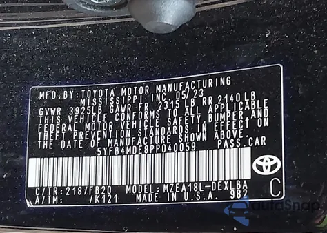 2023 Toyota Corolla Le z USA, uszkodzony, nr VIN 5YFB4MDE8PP040059